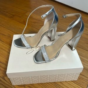 Silver rhinestone heels